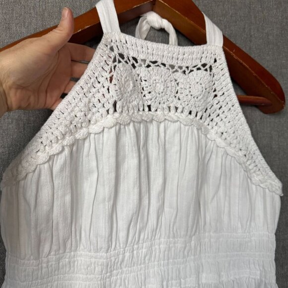 Lucky Brand White Cotton Crochet Collar Halter Neck Shirred Waist Peplum Top - Picture 5 of 13